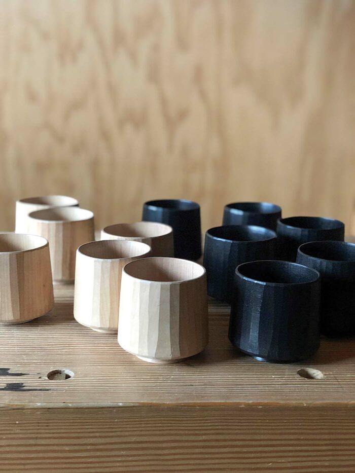 Hand-carved wood cups by Dawson Moore