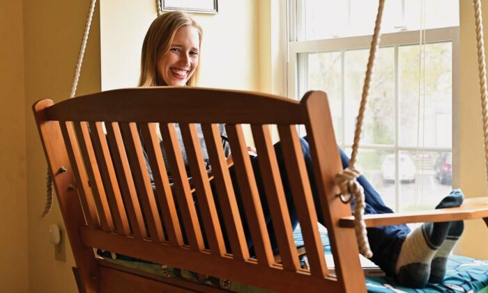 bonnie hawk sitting on her porch swing