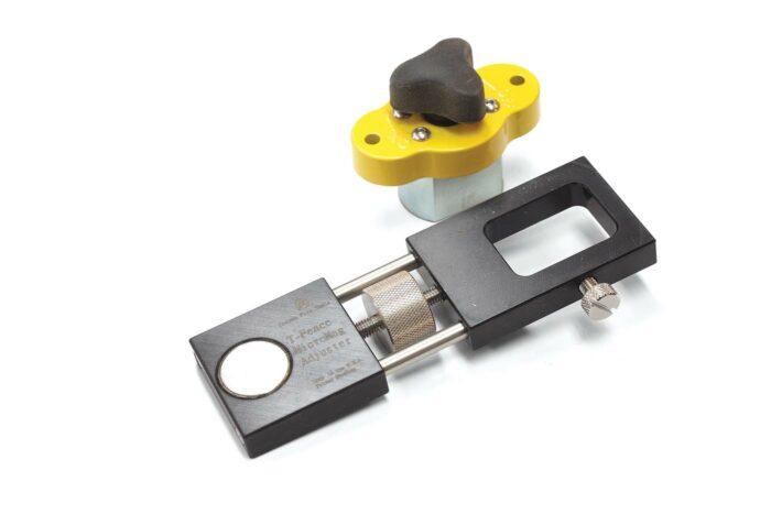 long black tool in image is the T-Fence MicroMag Adjuster small compact tools is the Switchable magnet 